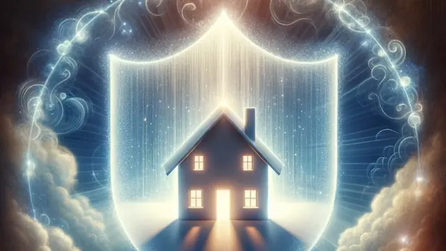 A symbolic image showing a protective barrier around a home, with a serene glow emanating from it. Spiritual Cleansing and Home Protection