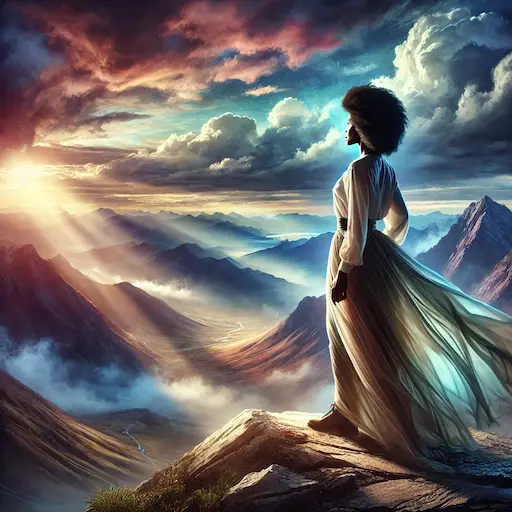 A person standing on a mountain peak, gazing into the horizon, symbolizing the search for significance and immortality. Is Building A Legacy Selfish Or Selfless