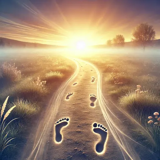 A path with footprints leading forward into a bright horizon, symbolizing the lasting impact of a well-considered legacy. Is Building A Legacy Selfish Or Selfless